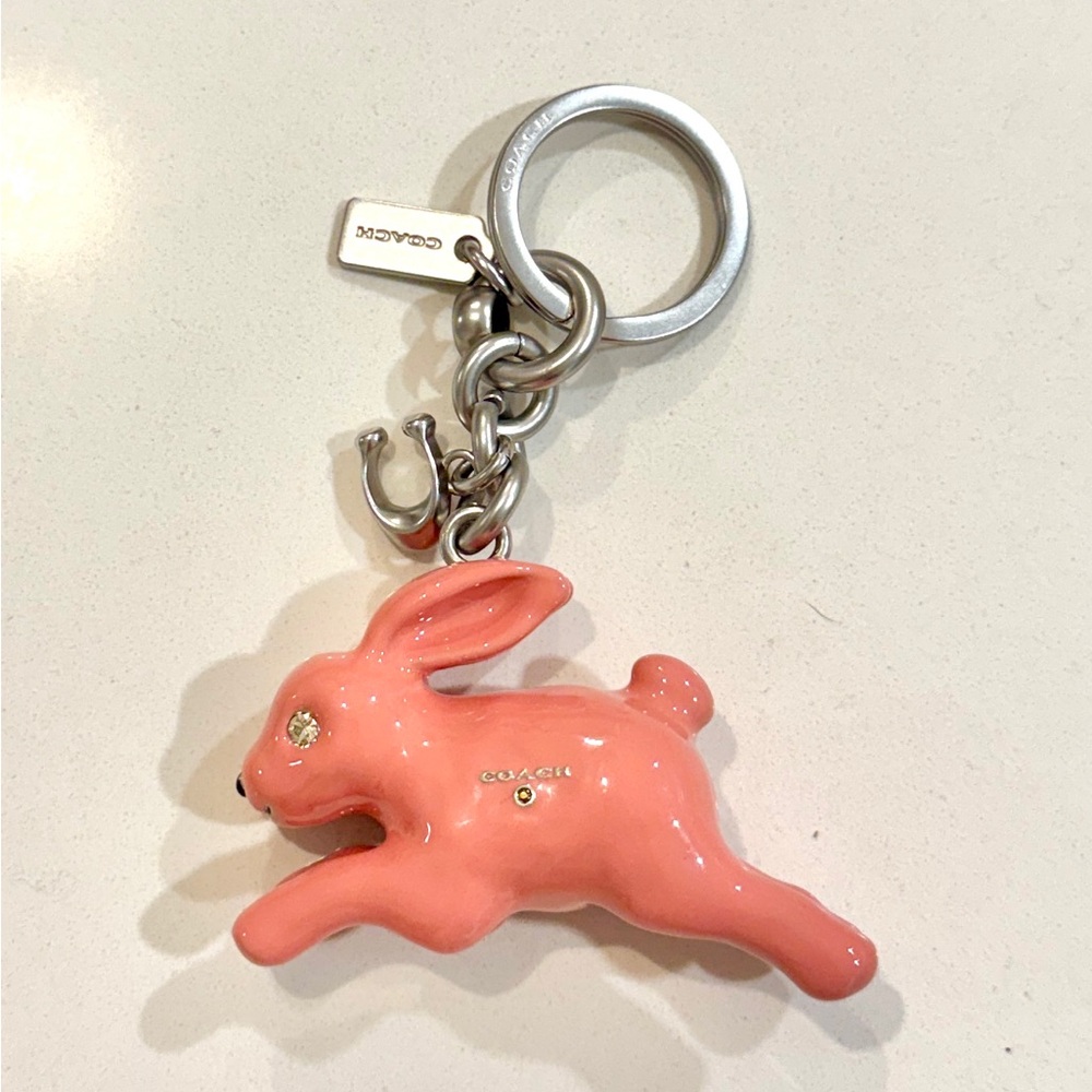 Coach Coral Pink Bunny Keychain